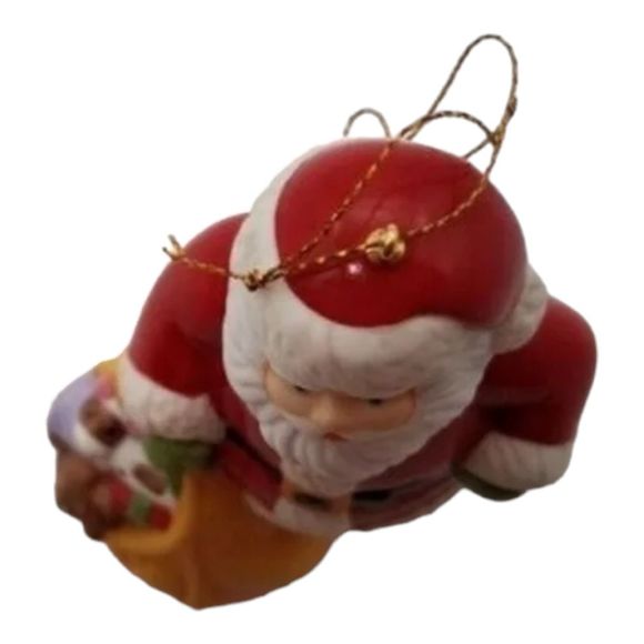 Santa Claus Toy Bag Porcelain Ornament Gold Stringed Home Decor Christmas Tree - Picture 5 of 6